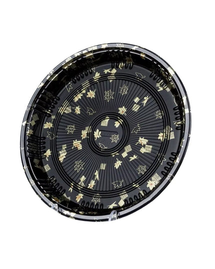 15" ROUND BLACK SUSHI TRAY COMBO W/FLOWER 100/CS
