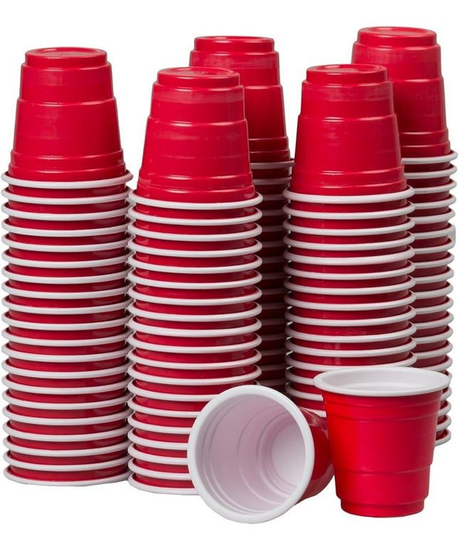 2OZ RED PLASTIC SHOT CUPS 20 CUPS/PK 24PK/CS
