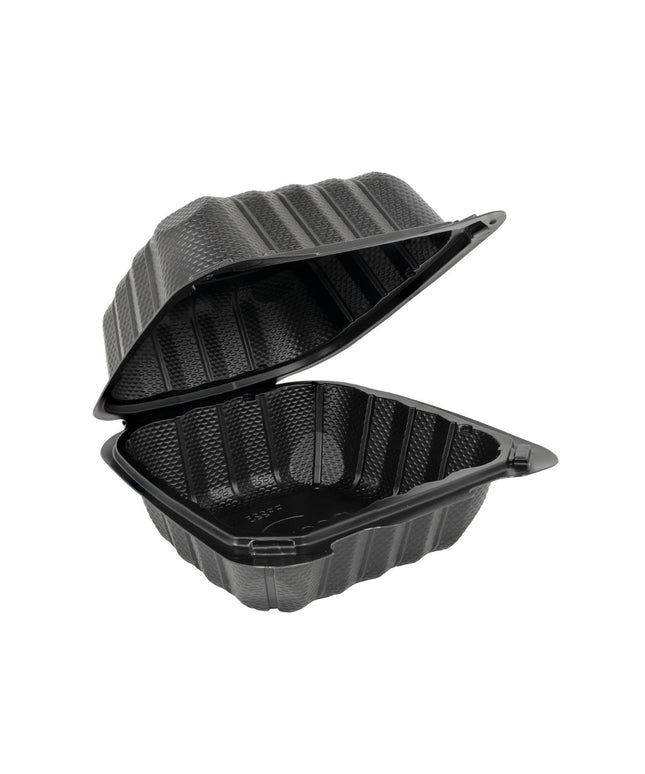 6" X 6" BLACK PLASTIC 1 COMP HINGED CONTAINER 250/CS