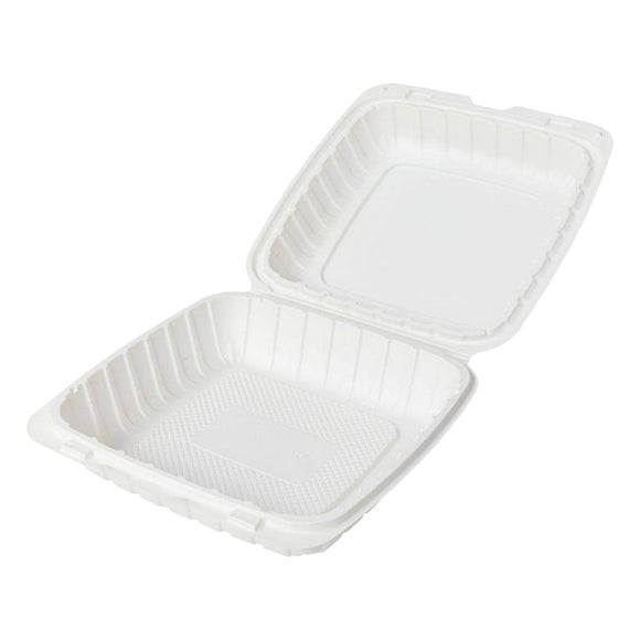WHITE CONTAINER PLASTIC HINGED 9 X 9 1 COMP. 150/CS