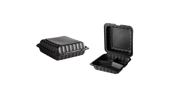 BLACK CONTAINER PLASTIC HINGED 9 X 9 3 COMP. 150/CS