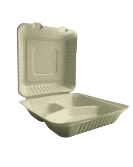 8 X 8 X 3 WHITE HINGED CONTAINER 3 COMP 200/CS