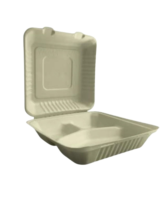 8 X 8 X 3 WHITE HINGED CONTAINER 3 COMP 200/CS