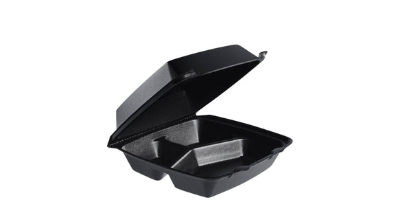9 INCH BLACK CONTAINER FOAM HINGED 3 COMP. 200/CS