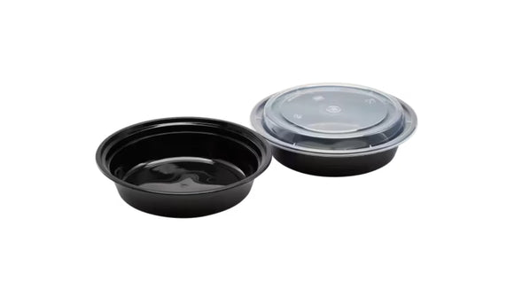 24 OZ MICROWAVEABLE BLACK BOWL W/CLR LID 150/SET
