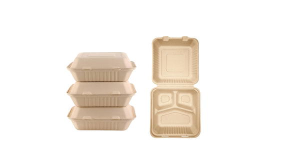 CONTNER HNGD COMPOSTABLE BAGASSE 9X9 3 COMP. 200/CS.