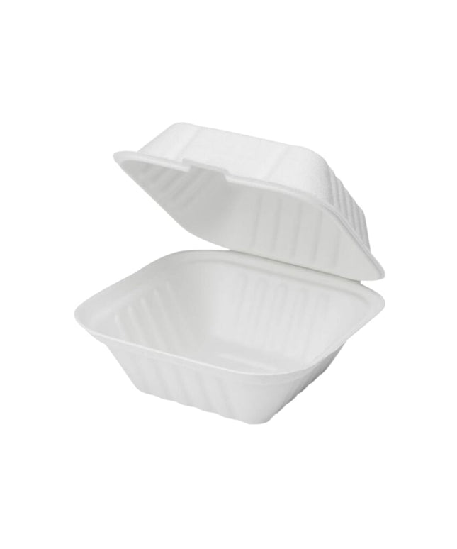 6 X 6" COMPOSTABLE HINGED WHITE CONTAINER 500/CS