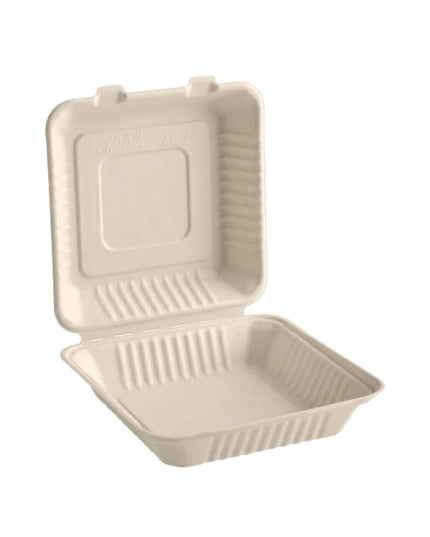 9 X 9" COMPOSTABLE HINGED WHITE CONTAINER 200/CS