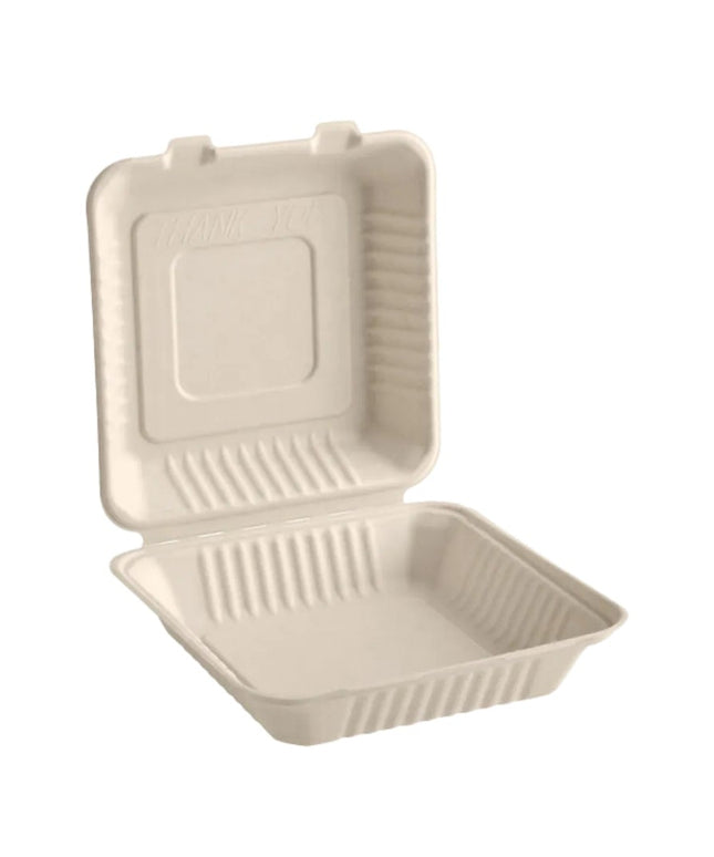 9 X 9" COMPOSTABLE HINGED WHITE CONTAINER 200/CS