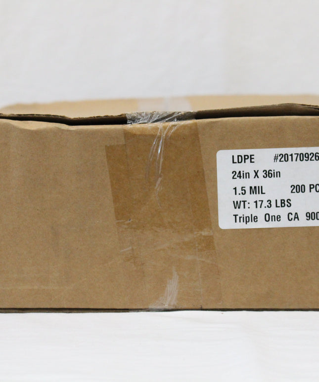 24 X 36 LD CLEAR POLY BAG 200/CS.