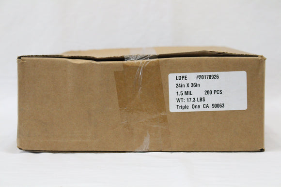 24 X 36 LD CLEAR POLY BAG 200/CS.