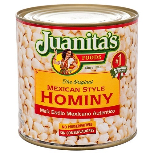 JUANITAS HOMINY MEXICAN STYLE 12/25 OZ.